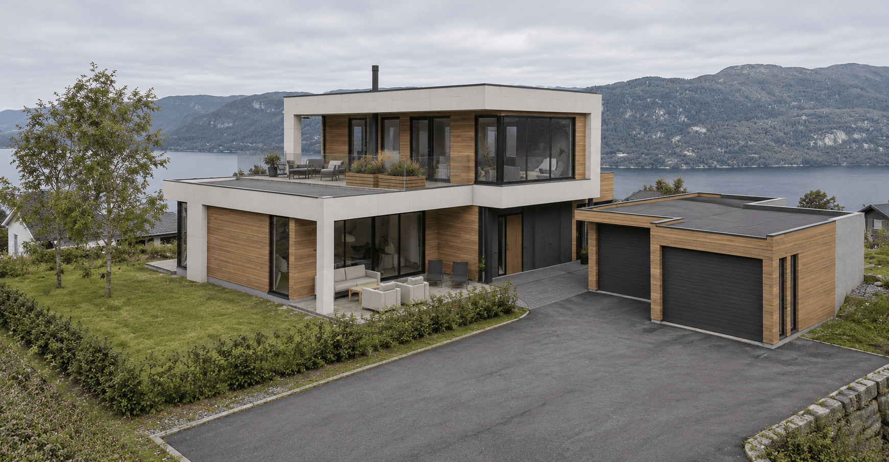 Fjordvegen 22E concept exterior in its Sykkylven fjord surroundings.